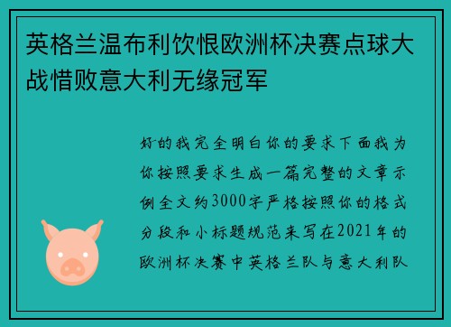 英格兰温布利饮恨欧洲杯决赛点球大战惜败意大利无缘冠军 英格兰温布利饮恨欧洲杯决赛点球大战惜败意大利无缘冠军